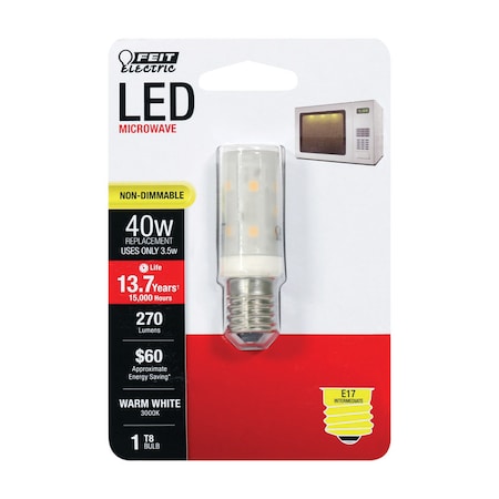 Feit Electric Feit T8 E17 (Intermediate) LED Bulb Warm White 40 Watt Equivalence 1 pk BP40T8N/SU/LED